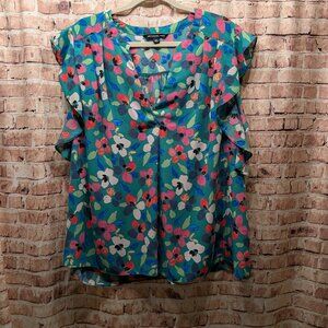 Zac & Rachel Blouse Floral Ruffle Sleeve Size 2X